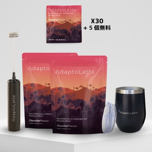 オリジナルアダプトラテ・トラベルサイズ小袋30個 + オリジナルアダプトラテ2個 + 無料アダプトホイップ + 無料アダプトマグ + 無料トラベルサイズ小袋10個