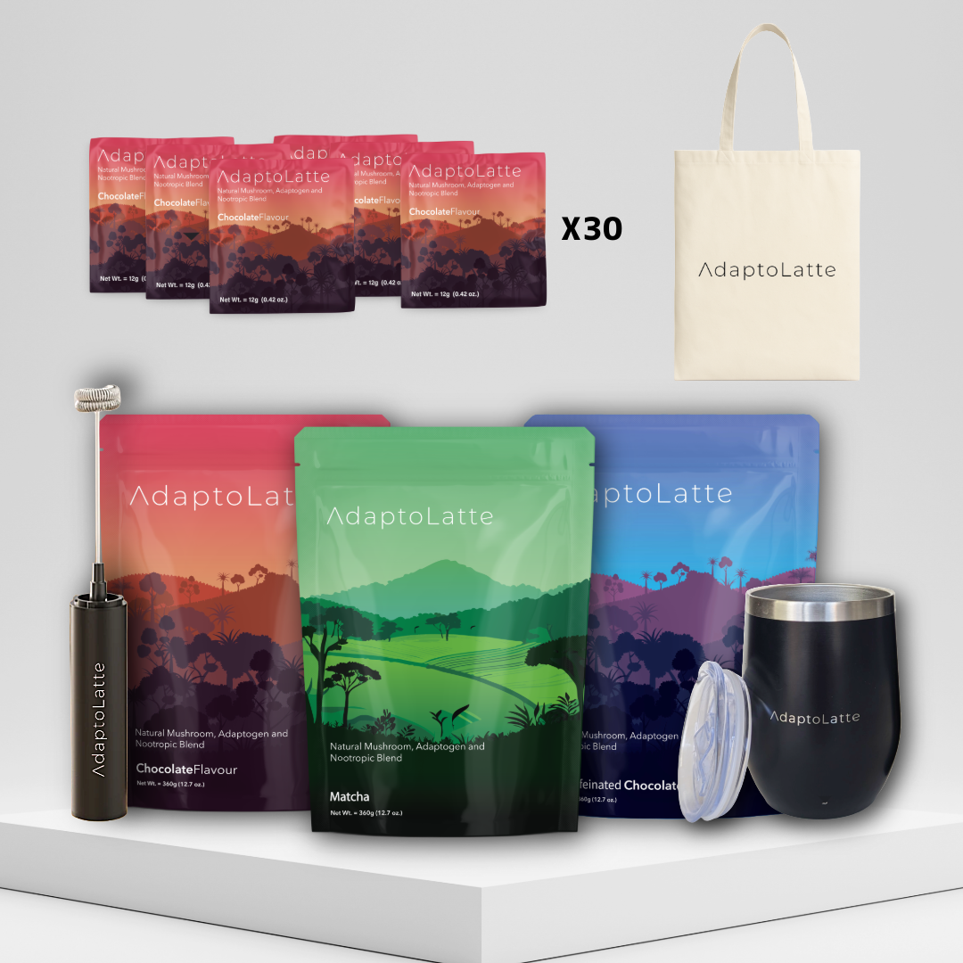 アダプトラテ抹茶+オリジナル+デカフェ+トラベルサイズ小袋30個  定期購入 （無料マグ+ホイップ+トートバッグ付き）